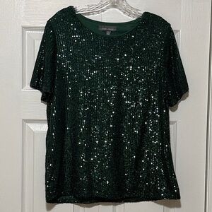 Emerald Sequin Short Sleeve Top